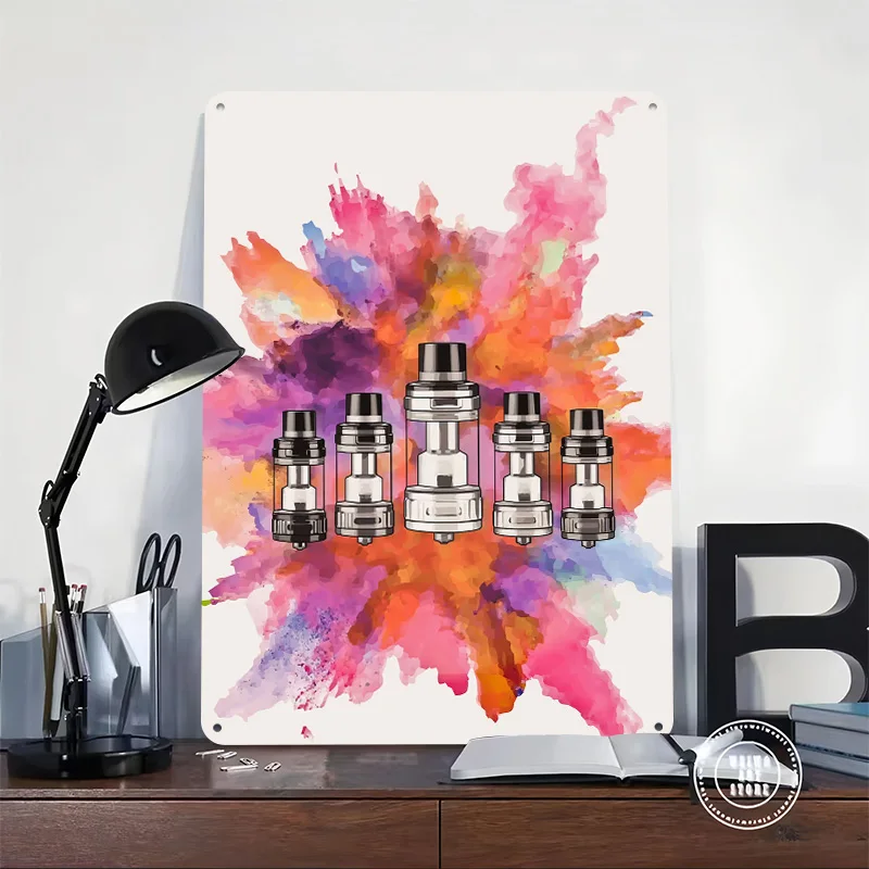 Vape Tanks Coloursplash Tinplate Posters Customizable Wall Art Retro Vintage Metal Signs for Home Room Mancave Decoration Garage