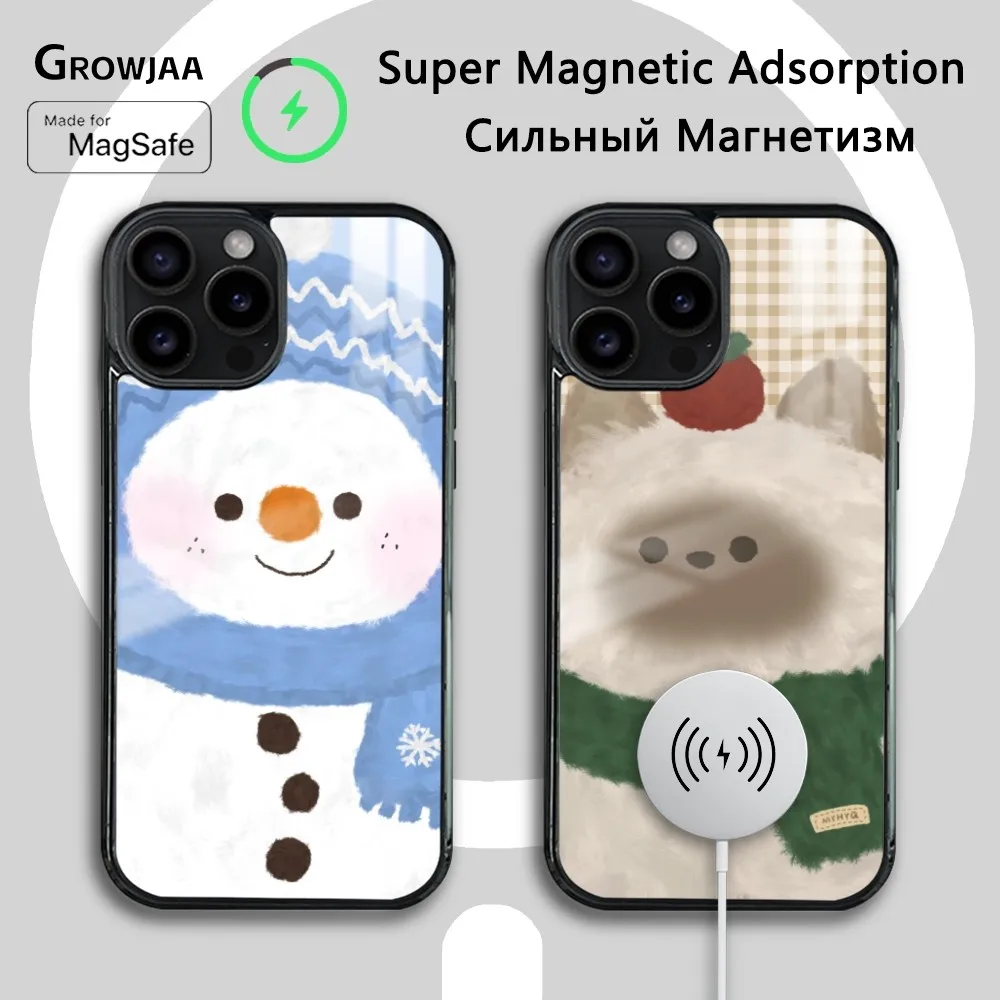 

Cute Winter Animal Doll Phone Case For iPhone 16 15 14 13 12 11 Pro Max Plus Mini Magsafe Mirror Wireless Magnetic Cover