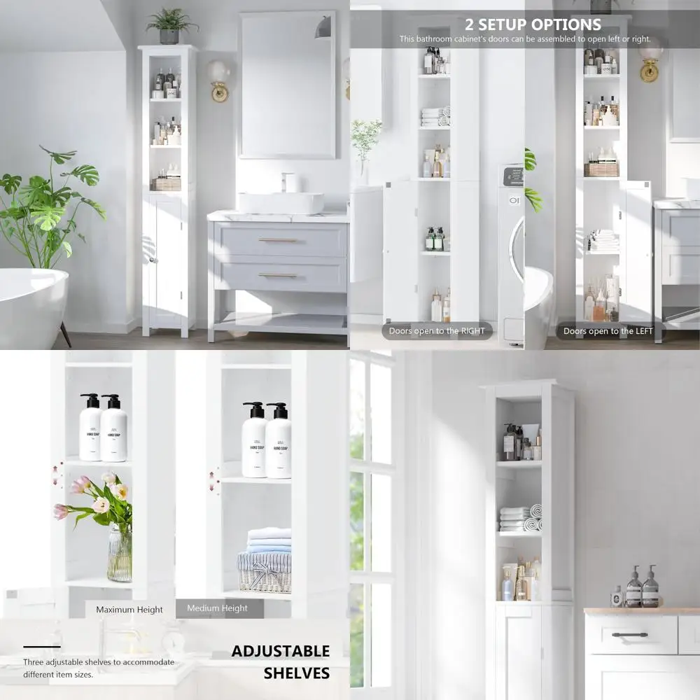 slimline tall bathroom storage cabinet with adjustable shelves for compact spaces