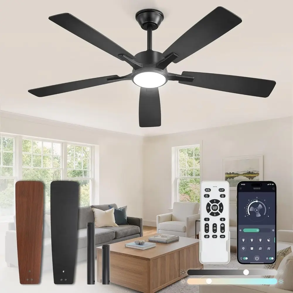 20W LED Ceiling Fan with 52 Light, Remote Control, Color Temperature Adjustment, Dimmable, 6-Speed Reversible Motor - Ideal for