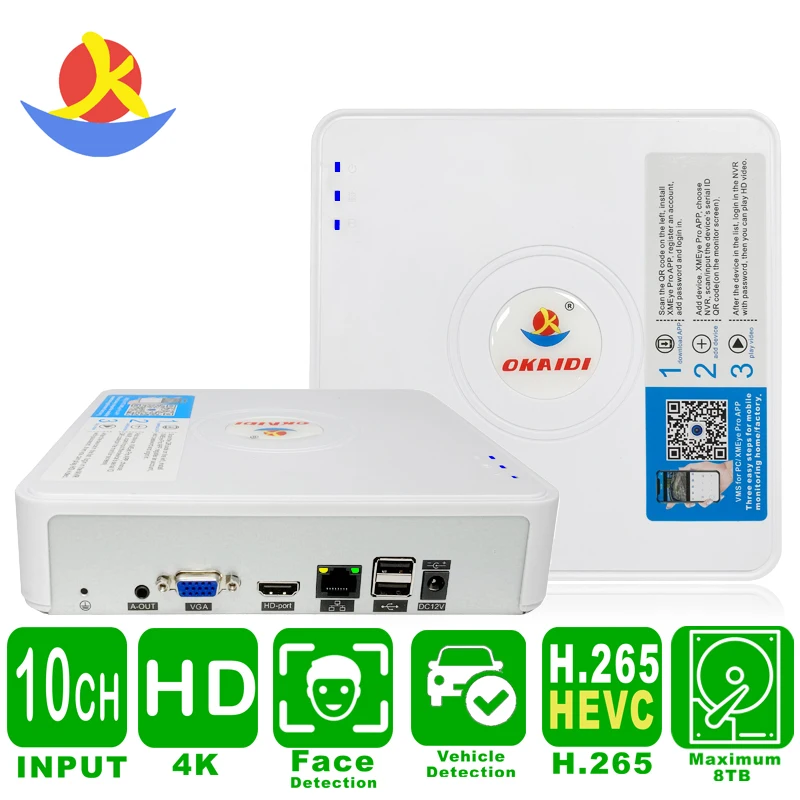 Видеорегистратор Xmeye Nvr 4K с выходом 10Ch 16Ch 36Ch, устройство для видеонаблюдения с функцией обнаружения лица Onvif, 24/7 запись для умного дома