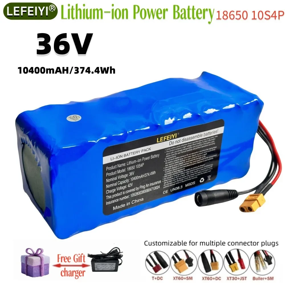 

36V 10.4Ah Electric Bicycle Electric Scooter High-power Battery with Built-in BMS Protection 18650 10S4P