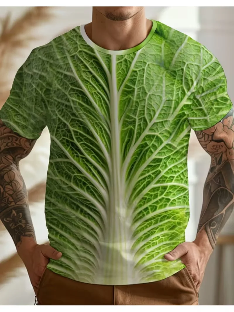 

Men's Cabbage Korean Lettuce T-shirt 3D Printed Short Sleeve Vegetable Fruit Breathable Round Sleeve Casual Summer T-shirt tops