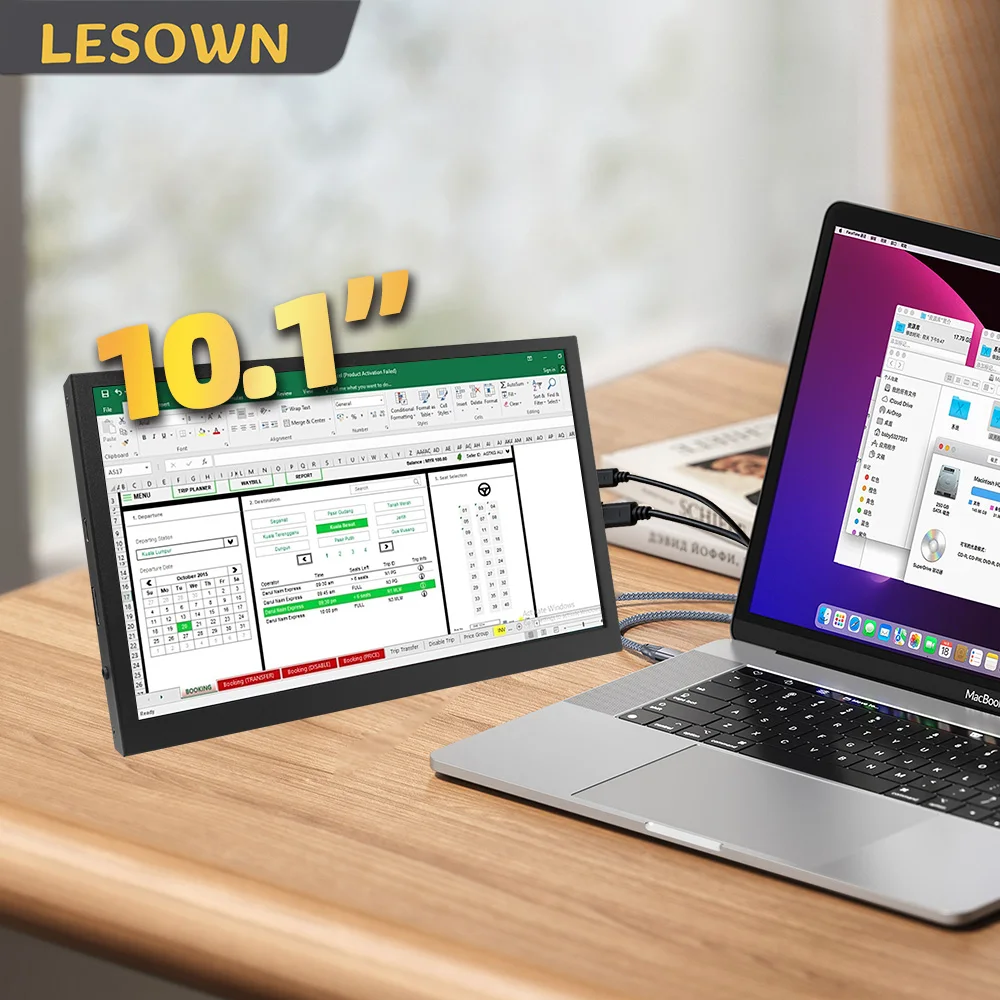 LESOWN 10.1inch Auxiliary Screen Portable Ultra 1024x600 IPS LCD Travel Display Plug & Play Second Screen Mini Monitor for Excel