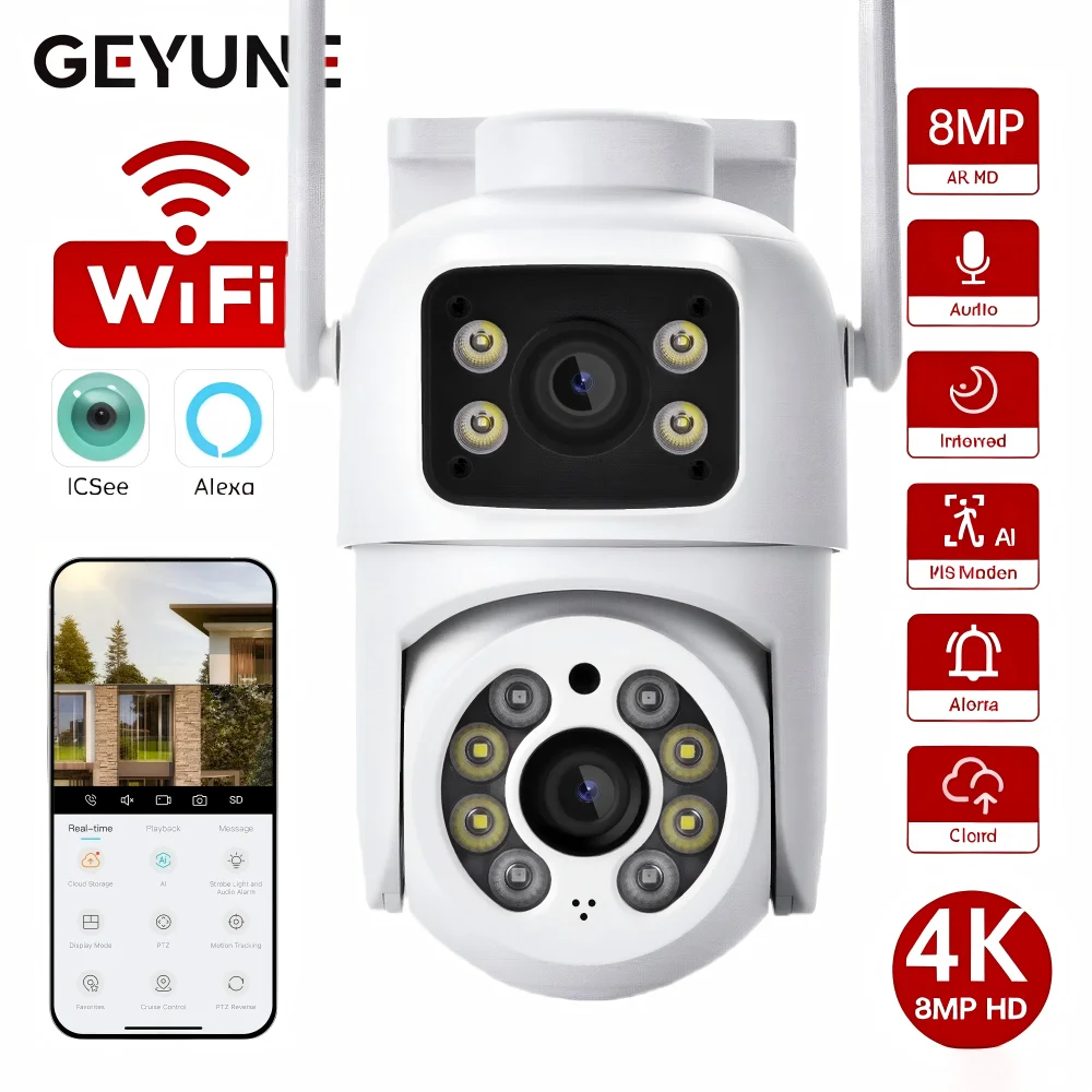 

Беспроводная PTZ-камера 4K, 8 МП, HD 1080P, цветное ночное видение, уличная Wi-Fi IP-камера с автоматическим отслеживанием AI, камера видеонаблюдения CCTV iCsee