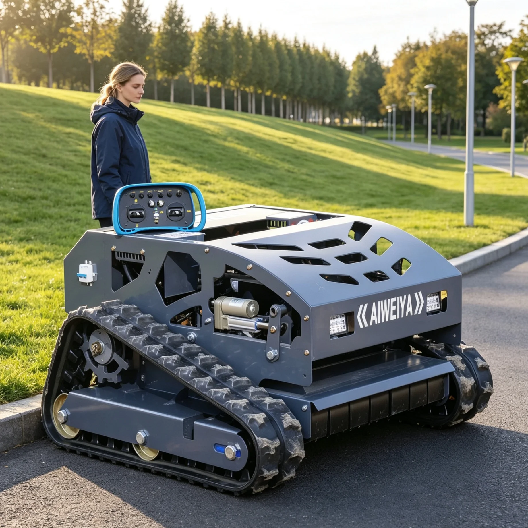Customized 550H tracked robot lawn mower with adjustable cutting height, optional color selection for regular lawn maintenance