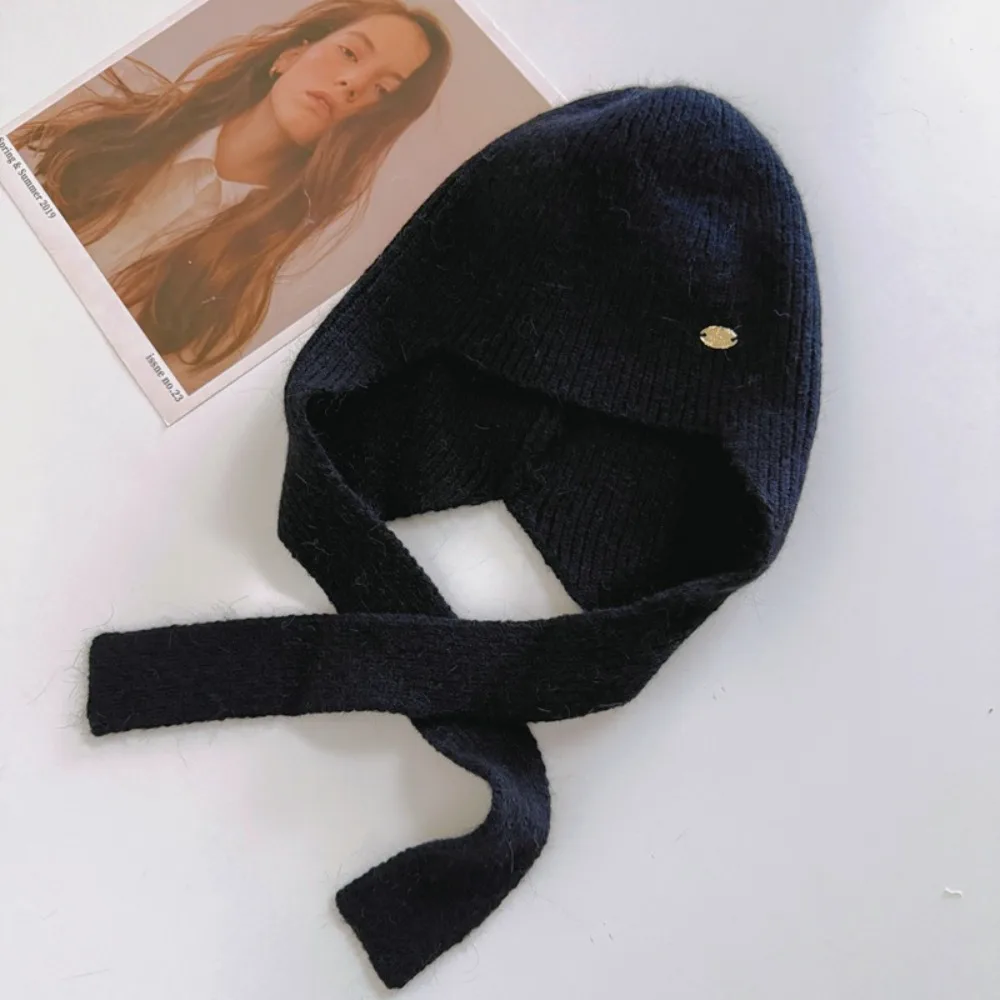 

Fashion Woolen Crochet Keep Warm Knitted Hat Coldproof Solid Color Beanies Cap Windproof Soft Ear Protection Hat For Women Girls