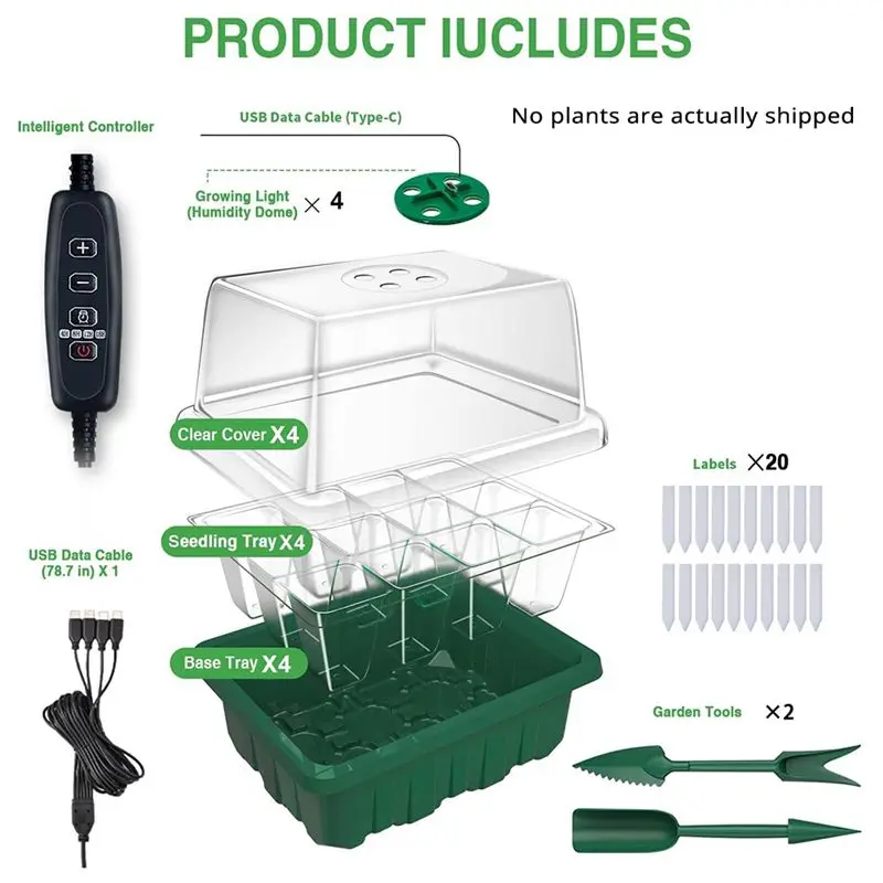 AS60-Seed Starting Kit With Timing Controller Timing Dimming Seedling Pot Indoor Germination Kit