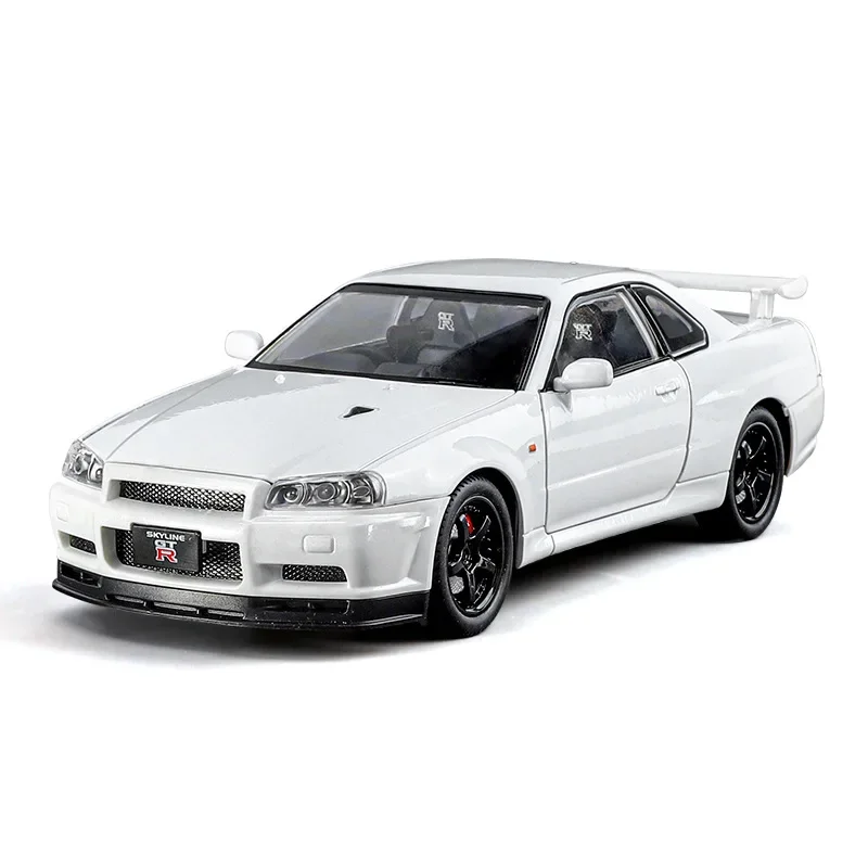 1:24 Nissan GTR-R34 Alloy Sports Car Model Diecasts Metal Racing Car Model Simulation Sound and Light Kids Toys Gift C342