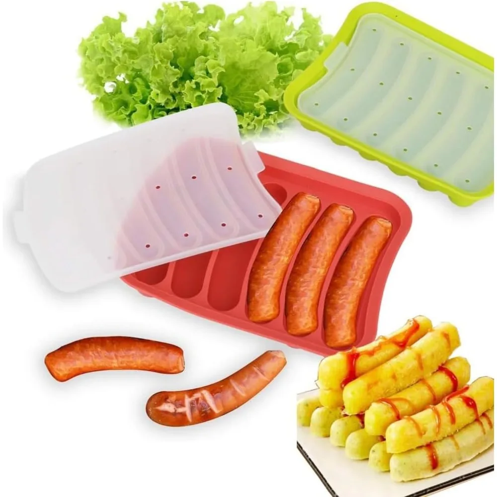 1Pcs Silicone Sausage Mold 6-cavity Homemade Ice Loaf Candy Chocolate Tray Mold DIY Hot dog Egg Sausage Baking Mold with Lid view 2