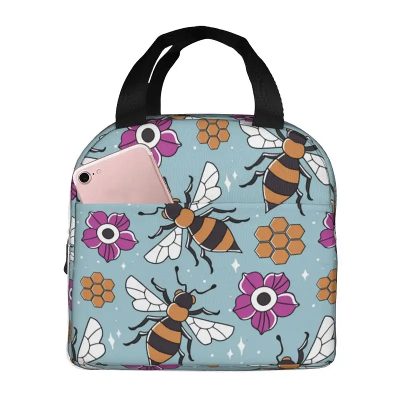 

Honeycomb Honey Bee Pattern Lunch Box Women Thermal Cooler Food Insulated Lunch Bag School Children Student Picnic Tote Bags