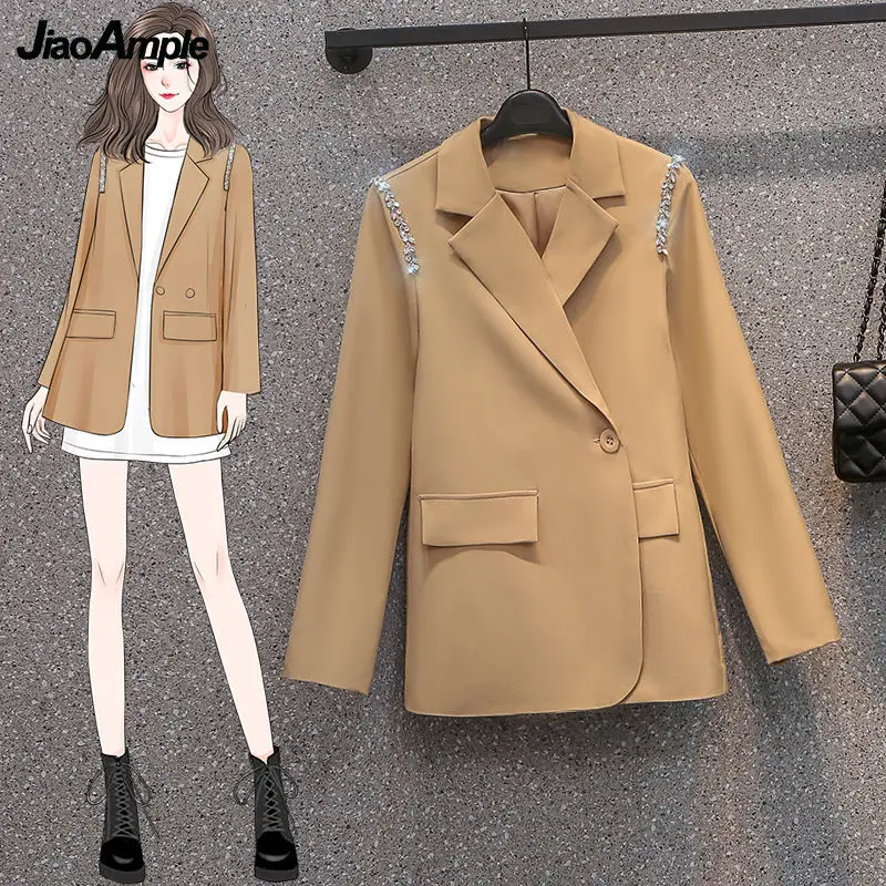 2024 Spring Autumn Elegant Diamond-studded Suit Jacket Women\'s New All-match Blazers Top Korean Fashion Coat Female Clothing