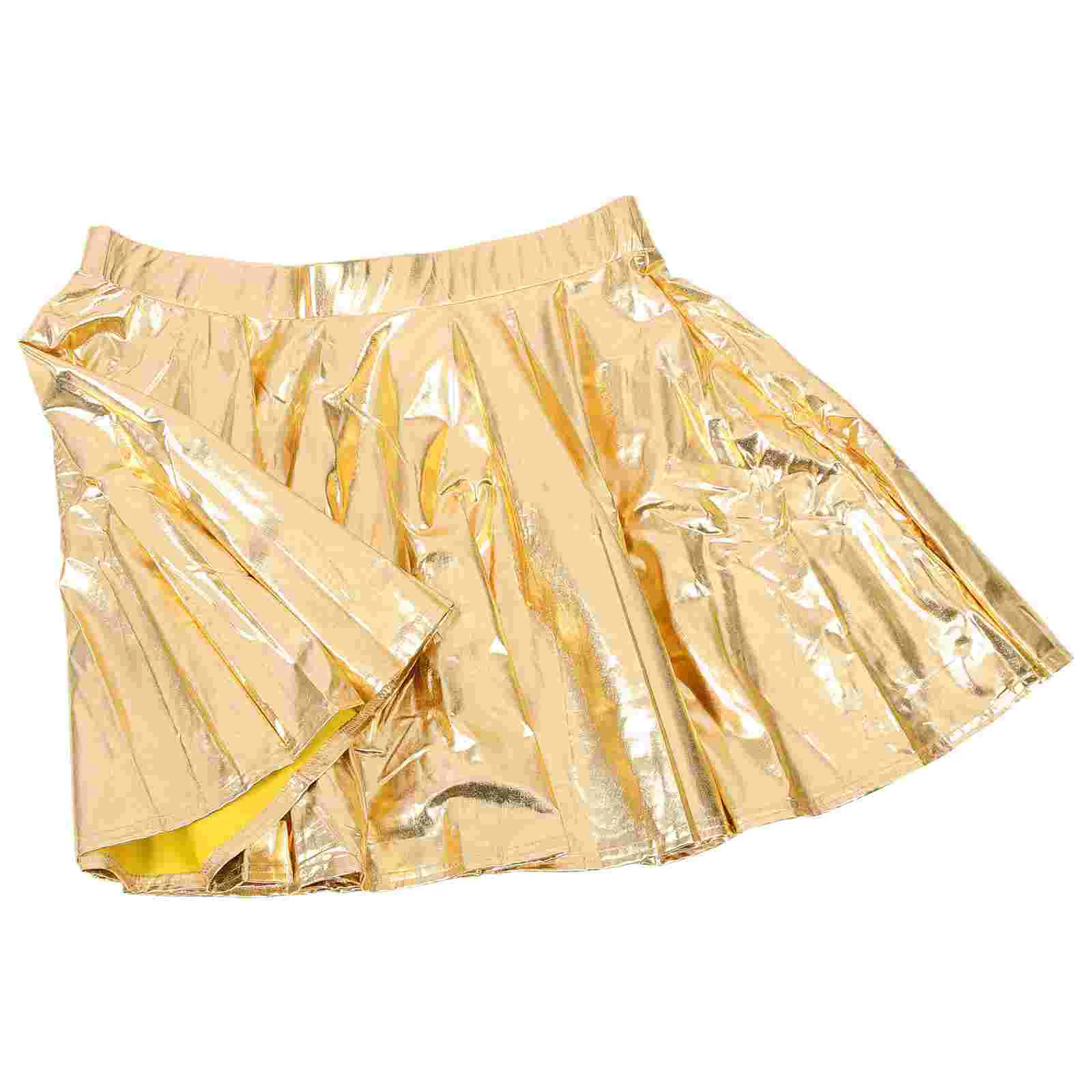 Skirt Pleated Golden for Women Tutu Skirts Glossy Cheerleader Composite Fabric Shiny Flared Skating Women's