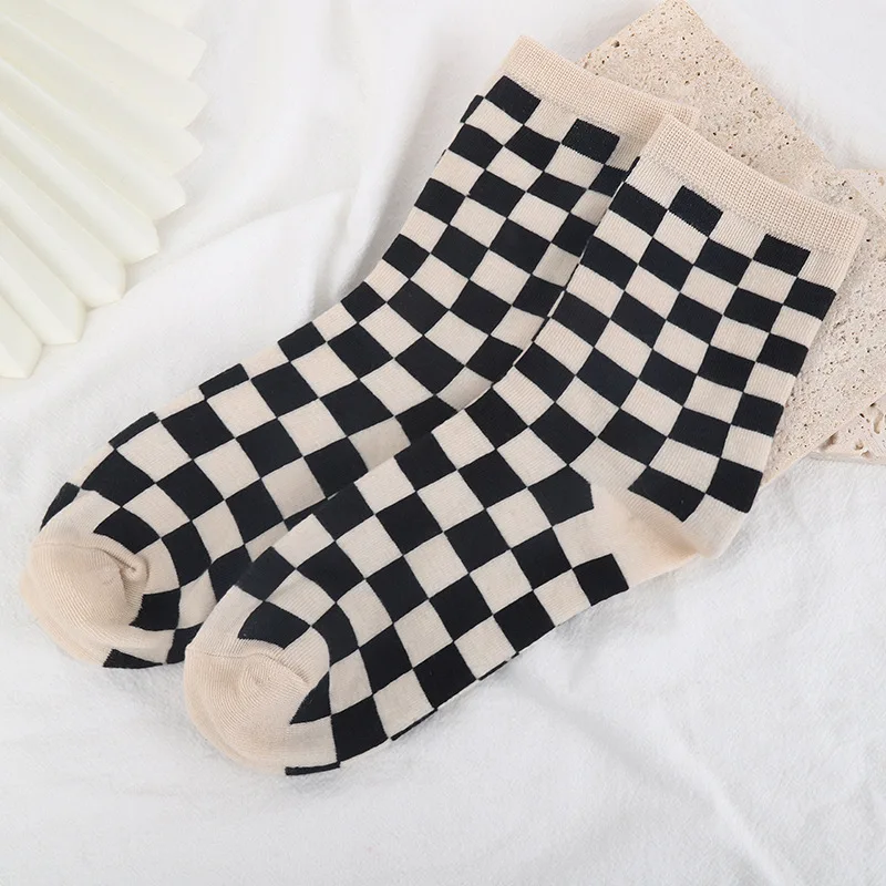 5 Pairs/Set Colourful Checkerboard Unisex Socks Simple Plaid Use For Daily Sports Suit In All Seasons