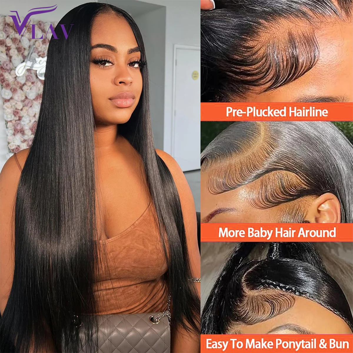 4×4/5×5 HD Lace Frontal Silky Straight Real HD Lace Human Hair Wig For Woman Glueless Wigs Melt Skins Wig 13×4 HD Lace Front Wig
