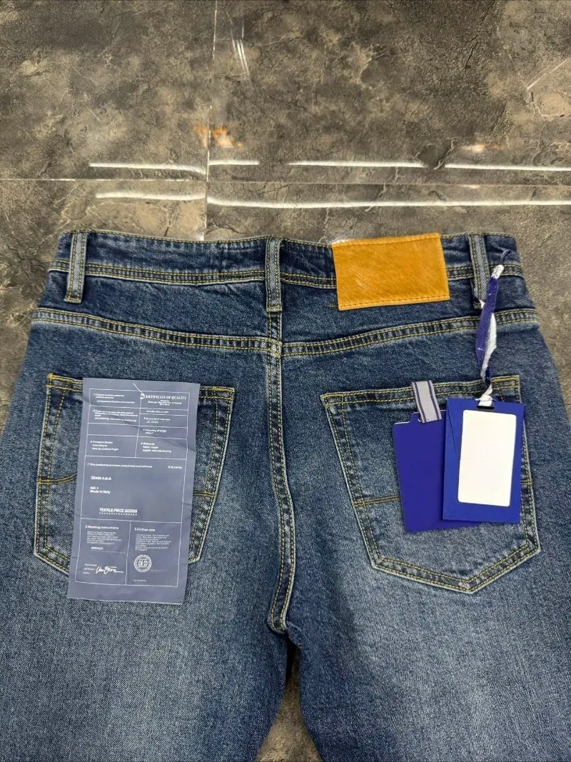 2026 New Thin Cotton Men Straight Jeans Zipper Detail Embroidery Soft Breathable Comfort Long Pants Sizes 36-40