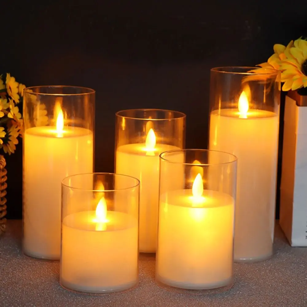 Acrylic LED Flameless Candles Light Battery Operated Simulation Fake Tealight with 3D Flame Flickering Candles Lamp