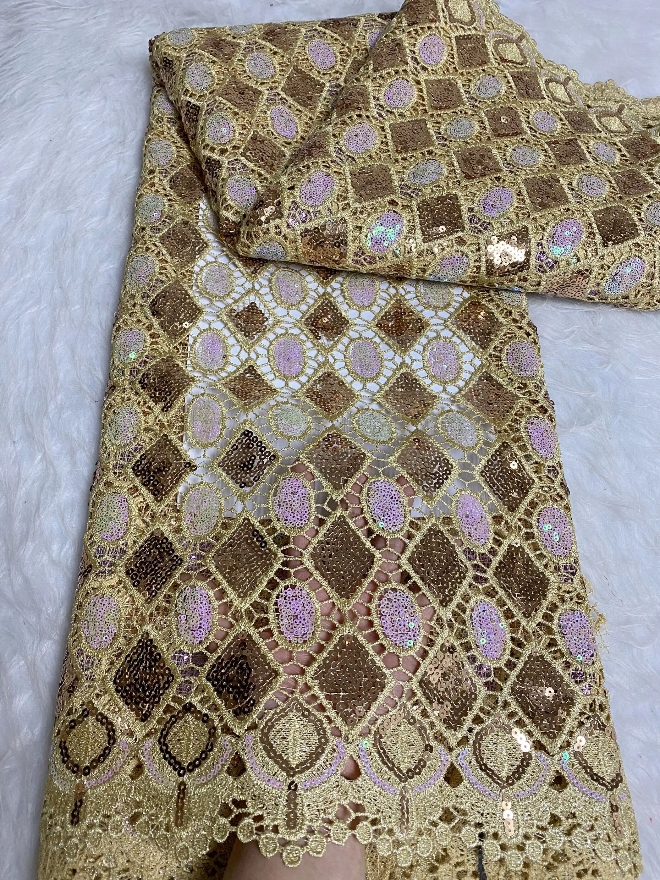 

High Quality African Nigerian Lace Fabric, Embroidery Tulle, Pure Wedding Party Dress, Guipure Sequins for Sewing Beads, 5Yards,