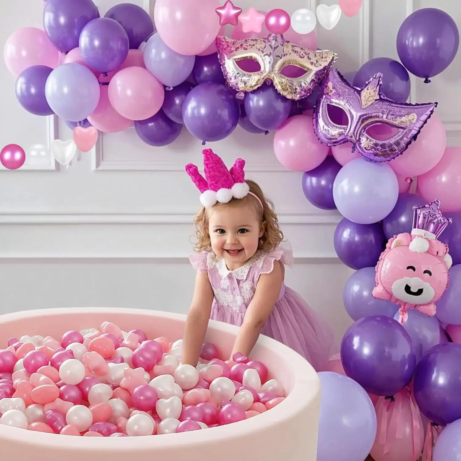 Bällebadbälle, 50 Stück, rosa, weiß, lila, Kunststoffbälle für Kleinkinder, BPA-freie, bruchsichere Bälle in wiederverwendbarem Spielspielzeug für Kinder