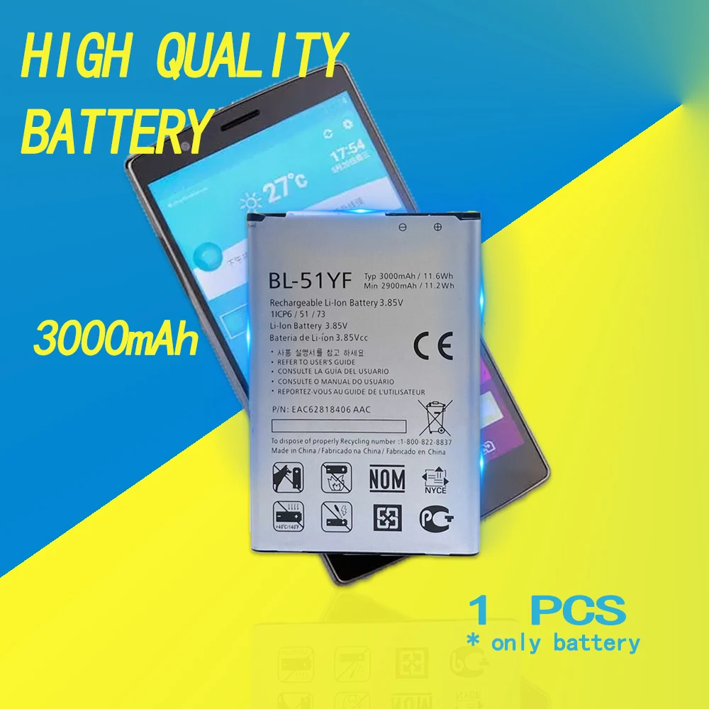 100% New BL-51YF 3000mAh High Quality Battery For LG G4 H818 H810 H815 VS999 F500 F500S F500K F500L Phone Replace Fast Delivery