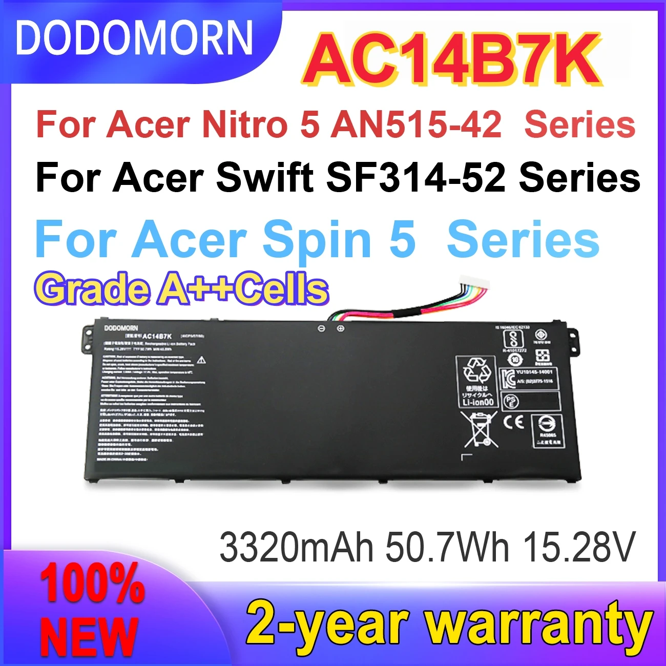 AC14B8K AC14B7K Battery For Acer AN515-41 AN515-42 SF314-52G SF314-54 SF314-56G SP515-51GN 4ICP5/57/80 KT.00407.003 Laptop