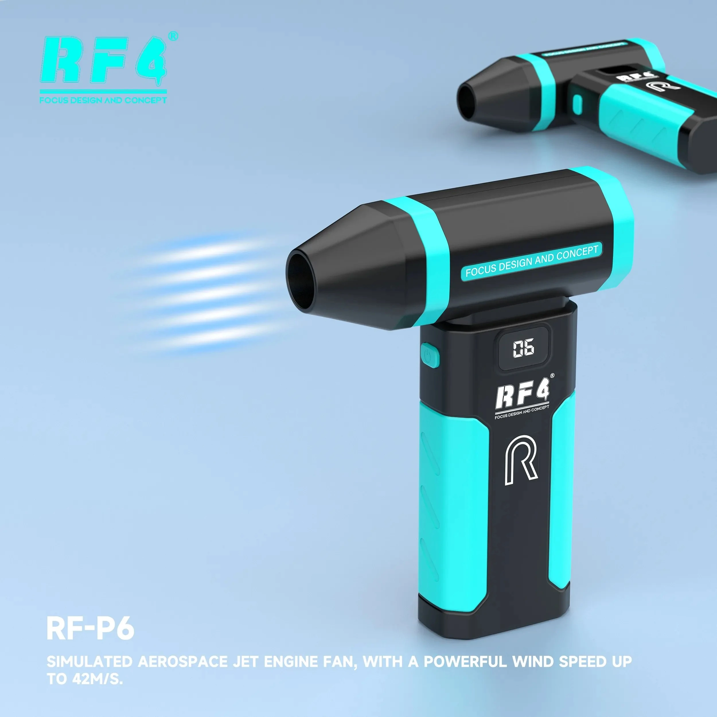 RF4 RF-P6 Portable Rechargeable Ultra-High Hurricane Clean Dust Mini Jet Fan - 200,000RPM Brushless Motor for Cellphone Table