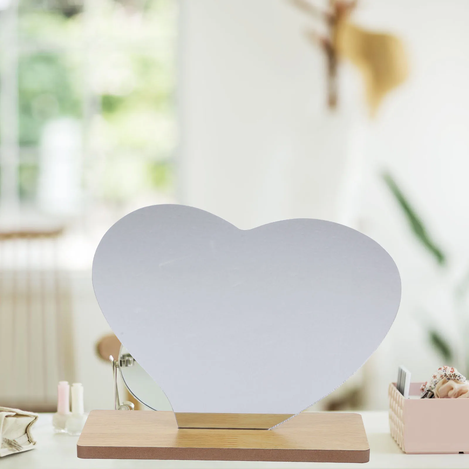 Desktop onregelmatig hart acryl make-upspiegel houten basis stabiele stijlvolle kaptafel spiegel esthetische bureau decor