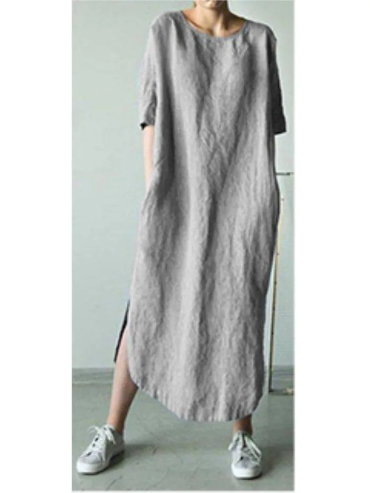 

Women's Fashion Dress Casual Solid O Neck Short Sleeve Pullover Loose Robe Dresses For Women Summer Holiday Womens Clothing New