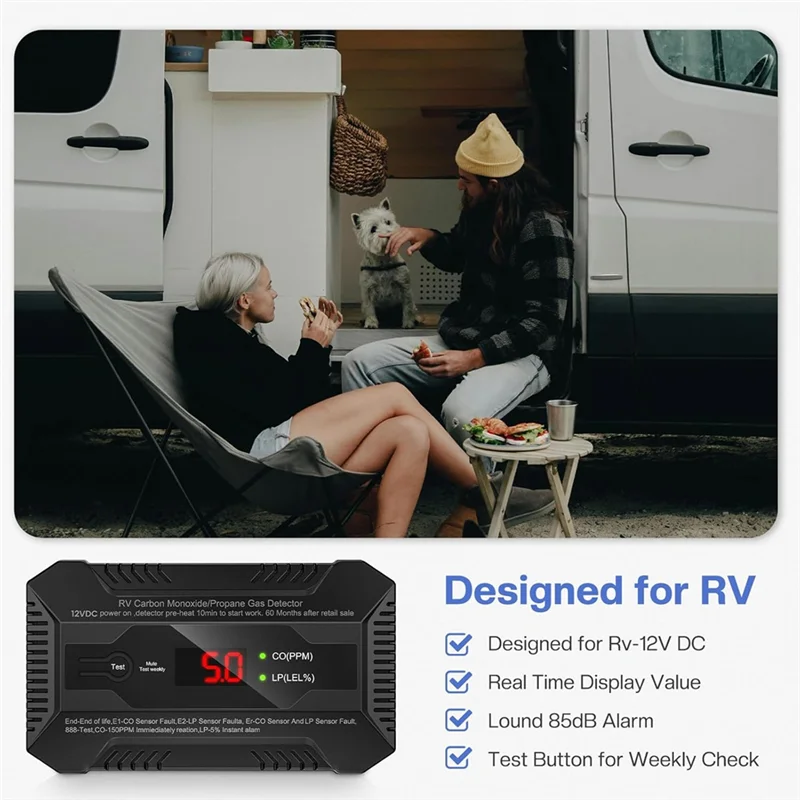 

B88B-Dual Gas Alarm For RV: CO & Propane Detector With Separate LCD Indicators & 85Db Loud Alert