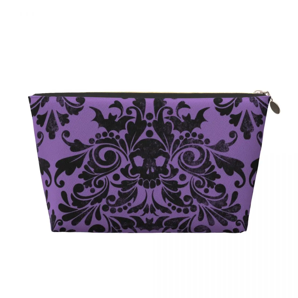 Custom Skull Damask Pattern Makeup Bag Women Travel Cosmetic Organizer Kawaii Halloween Witch Goth Occult Storage Toiletry Bags