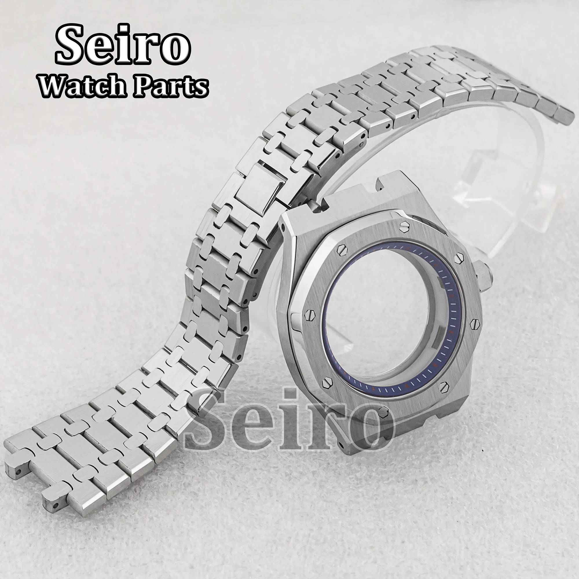 

42mm Stainless Steel Octagon Watch Case Strap Bracelet Chapter Ring Sapphire Glass for 28.5mm Dial Royal NH35 NH36 Movement