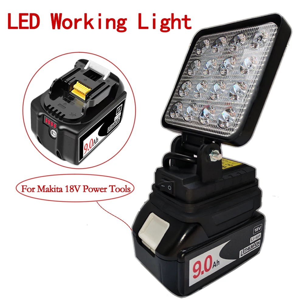 4In LED Working Light + 100% Compatible Makita 18V 9.0Ah Rechargeable Power Tool Battery Replacement LXT BL1860B BL1860 BL1850