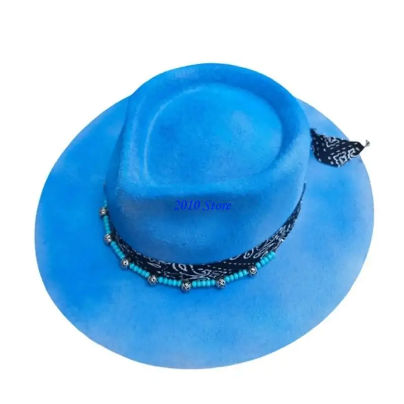 

F3MF Blue Wool Panama Hat Classical Headwear Decorative Wool Headwear фото реквизит