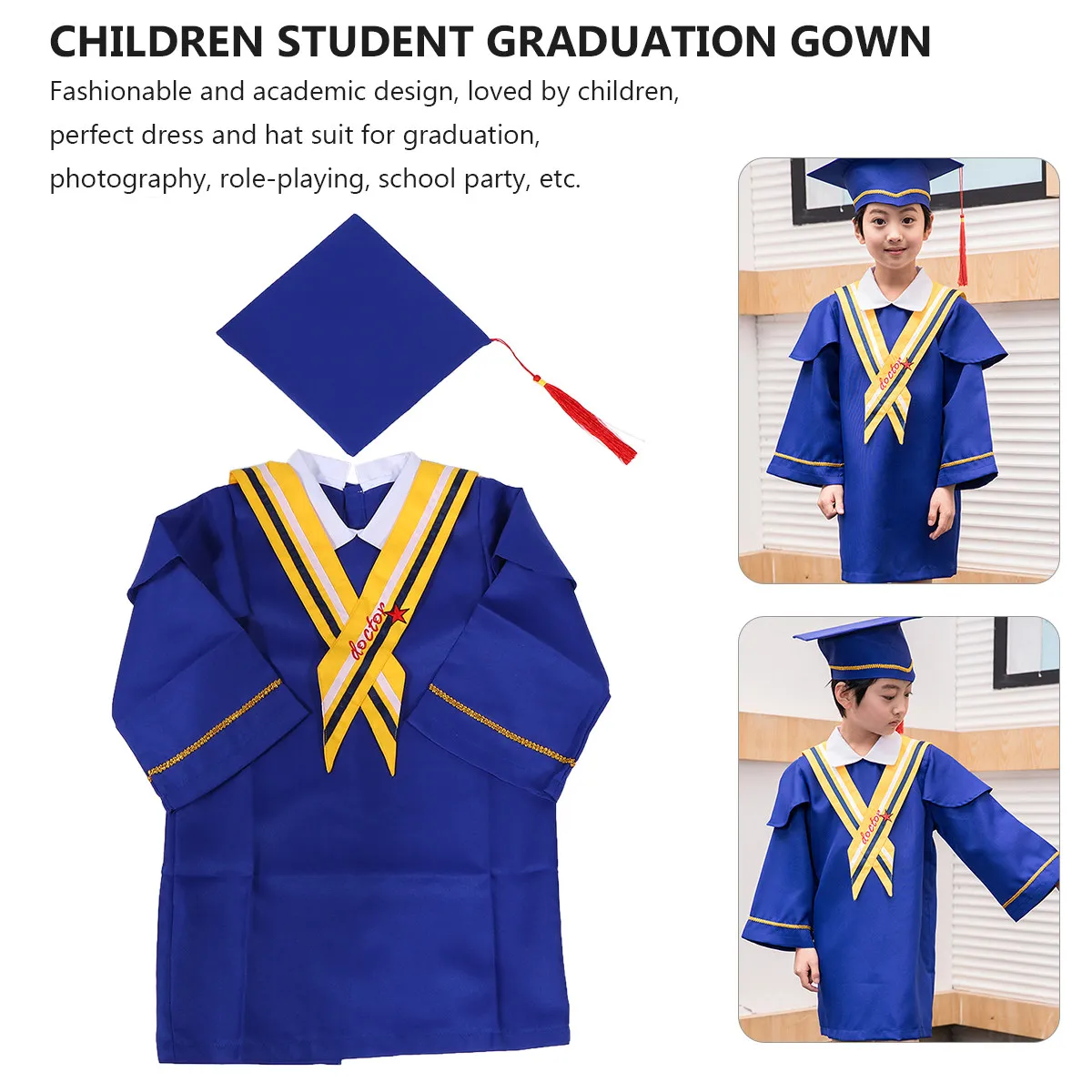 2Pcs Graduation Gown Set with Tassel for Children Comfortable Breathable Academic Costume Formal Elegant Design for Graduation