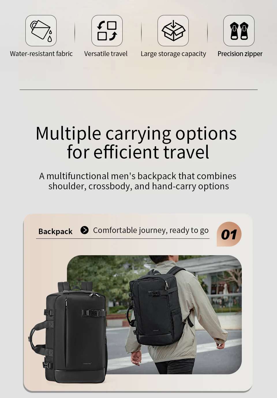 Tigernu Reiserucksack Herren Handtaschen Laptop-Rucksack für 17-Zoll-Laptops Schultertasche Reisetasche 3-in-1-Taschen für Herren Schultaschen Rucksack – Detail 2