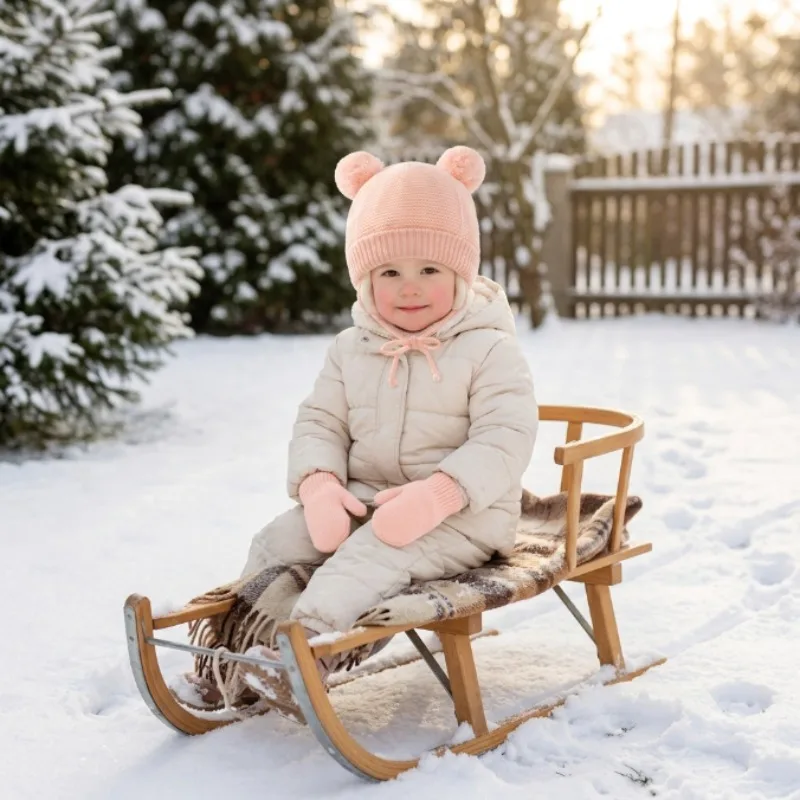 1-4Sets Toddler Braid Pattern Hat and Glove Set Knitted Earflap Beanie with Matching Mittens for Winter Cold Protection