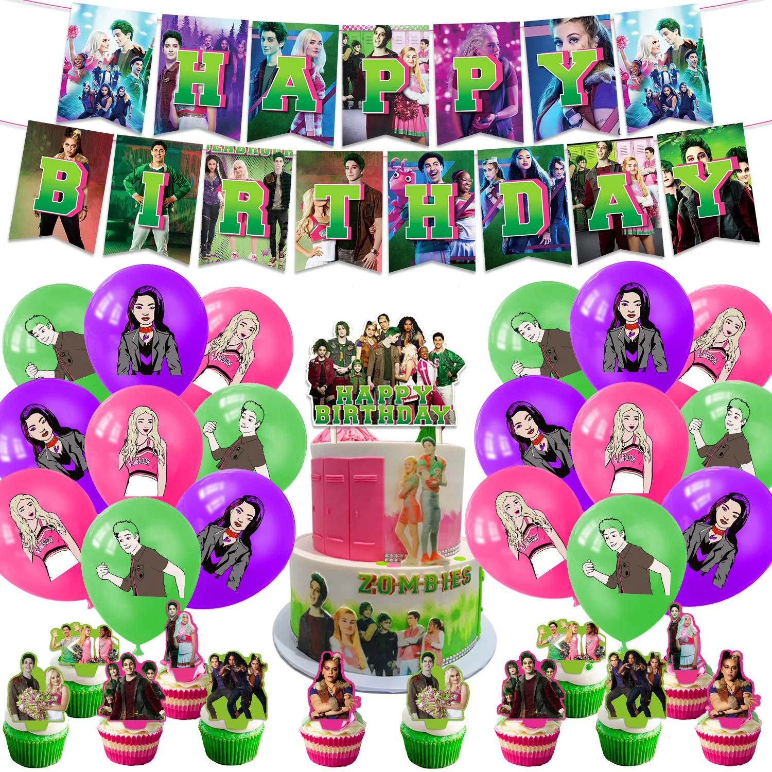 Disney Zombie High Birthday Party Decoration Zombie Zed Addison Balloon Banner Cake Topper Backdrop Toys for Party Supplies