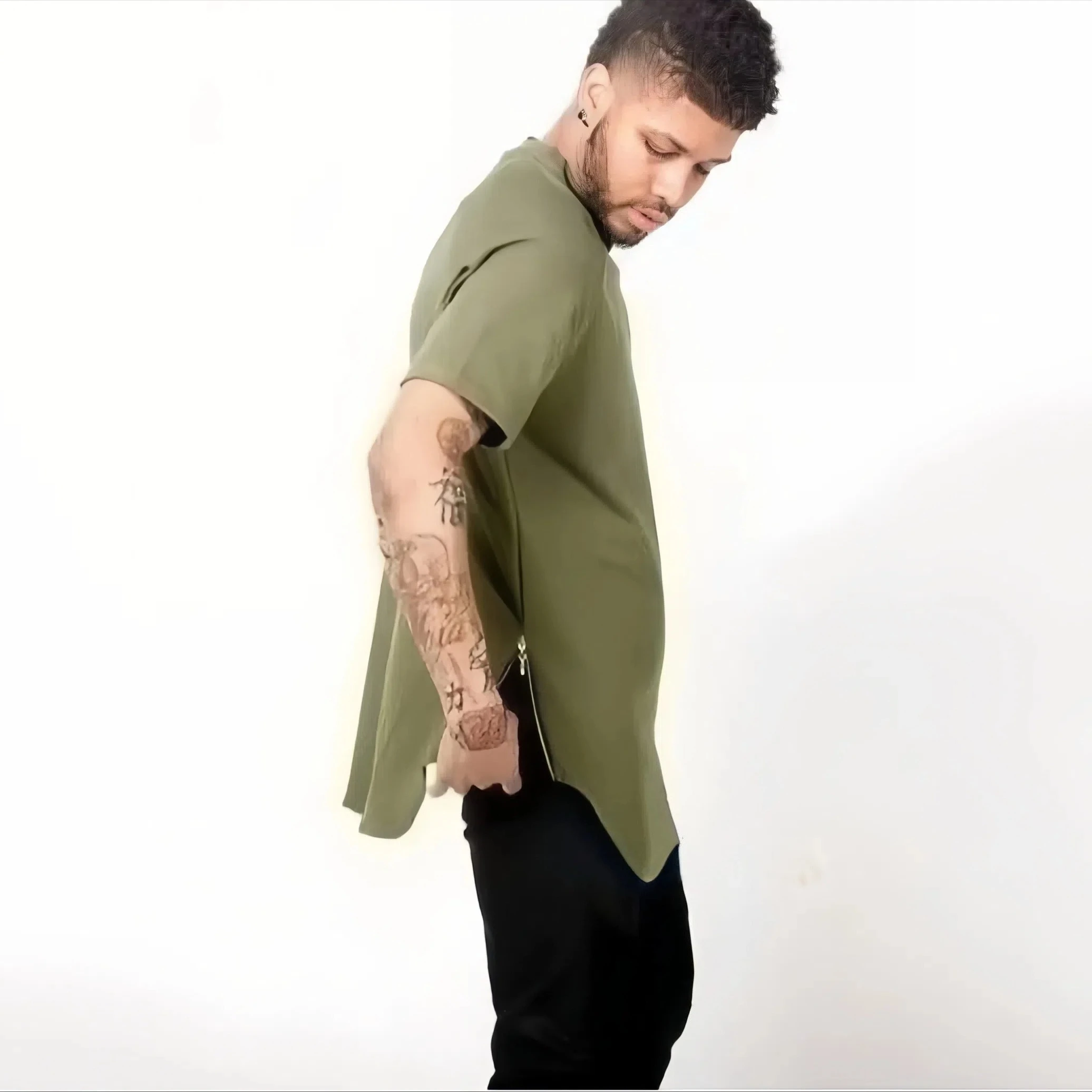 T Shirt Men Splicing High Street Trend Brand Side Zipper Short Sleeve T-Shirt