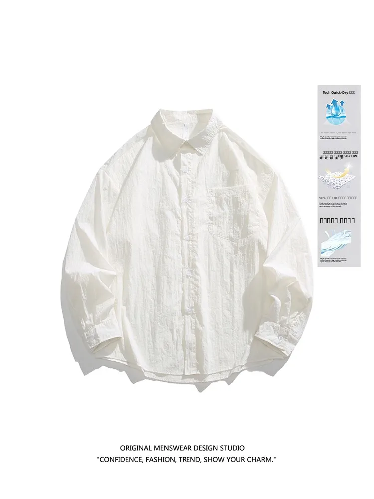 

Летняя мужская рубашка с длинным рукавом Summer Ice Sensation Sun Protection Qui Dry, свободная, повседневная, универсальная, для активного отдыха, ультратонкая, дышащая