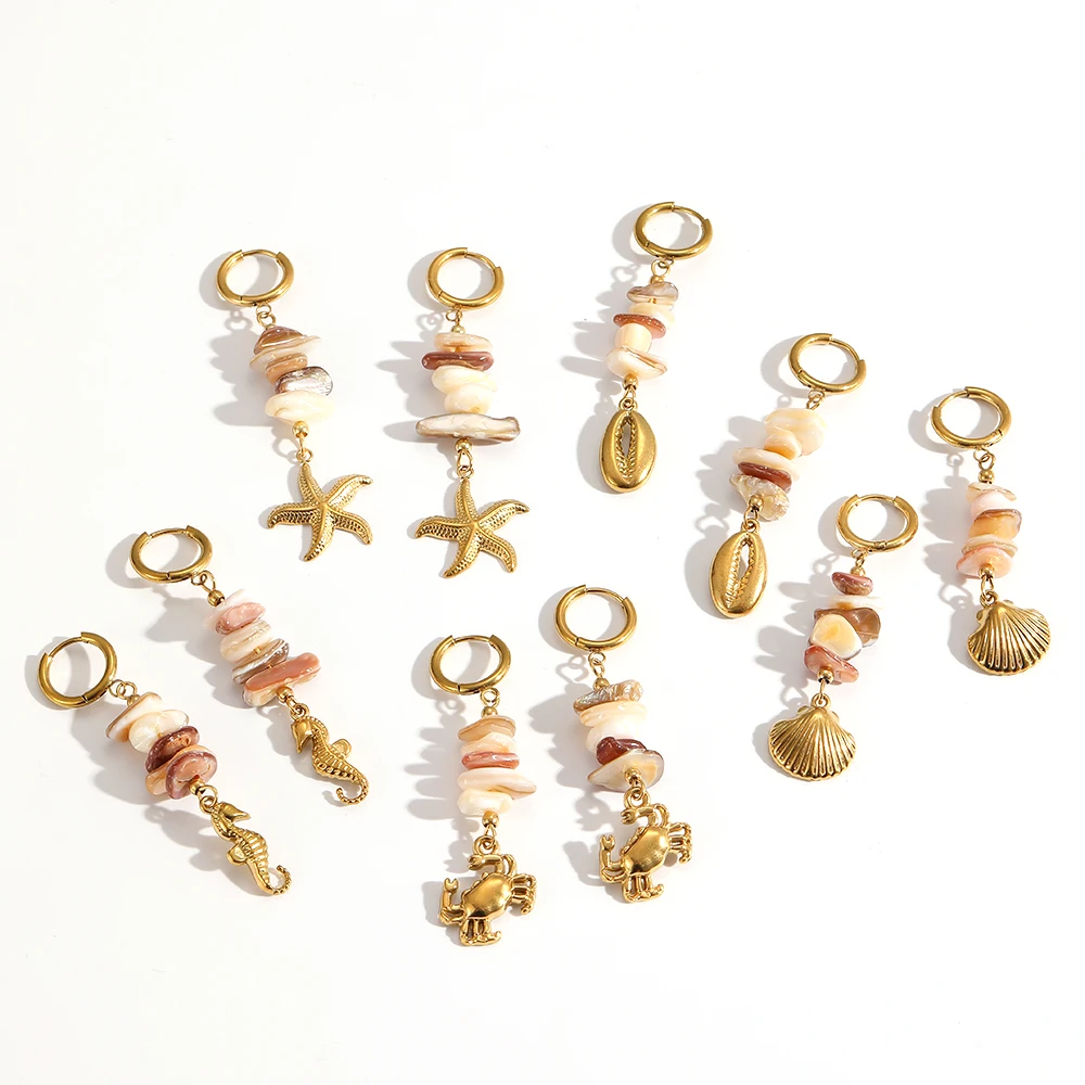 Trendige Ohrringe aus Edelstahl mit natürlichen, unregelmäßig geformten Steinen, ideal für den Sommer, rostfrei, als Schmuck für den täglichen Gebrauch. – Detail 2