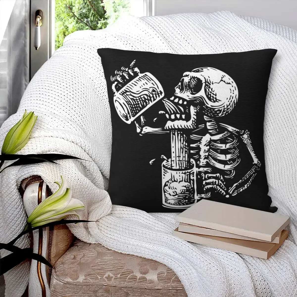 Drunk Skull Square Pillowcase Pillow Cover Polyester Cushion Decor Comfort Throw Pillow for Home Sofa