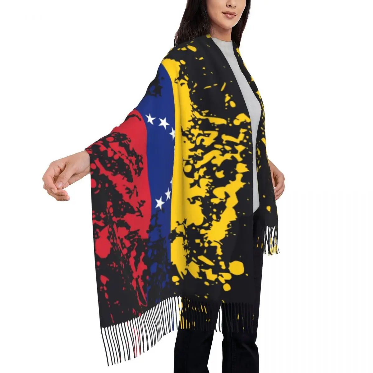 Venezuela Flag Ink Splatter Tassel Scarf Women Soft Bolivarian Republic of Venezuela Shawl Wrap Lady Winter Scarves