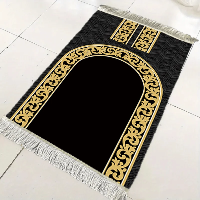 

Молитвенный коврик VIKAMA Black Gilded для мусульман, портативный, с кисточками, для дома и паломничества, для суккуда (молитвы на коленях)