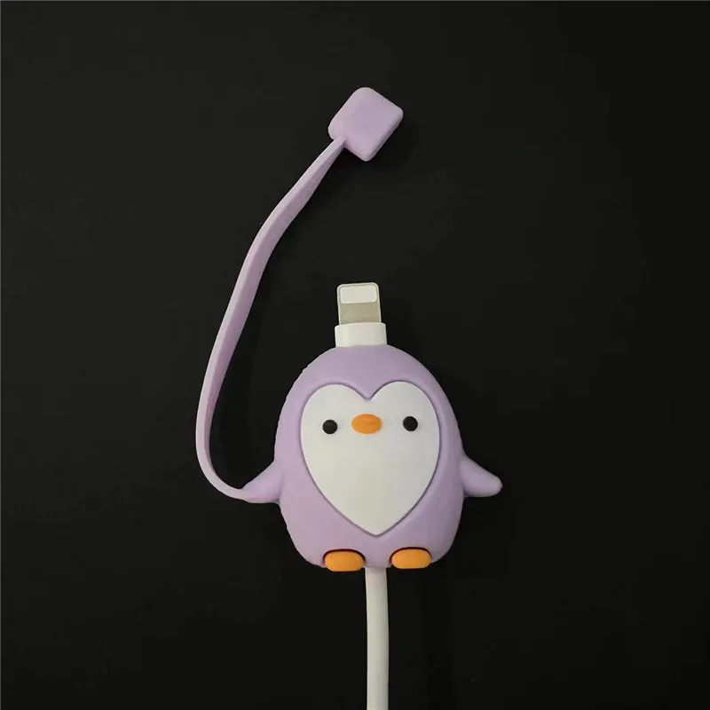 Penguin Cartoon Dust Cap Cable Protector Cute Charger Protector Cable Organizer For iPhone Data Line Cord Protective Cover