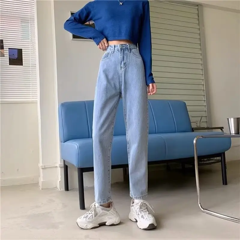 

2024 Wide Legs High Waist women pants New Autumn Winter Jeans Straight Loose Denim Trousers Loose Simple Casual Fashionable