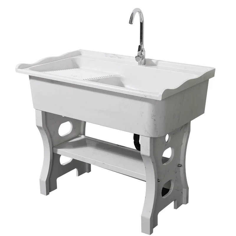 

Balcony Laundry Sink Household Integrated Laundry Table Marble Sink Floor-to-ceiling indoor and outdoor with washboard