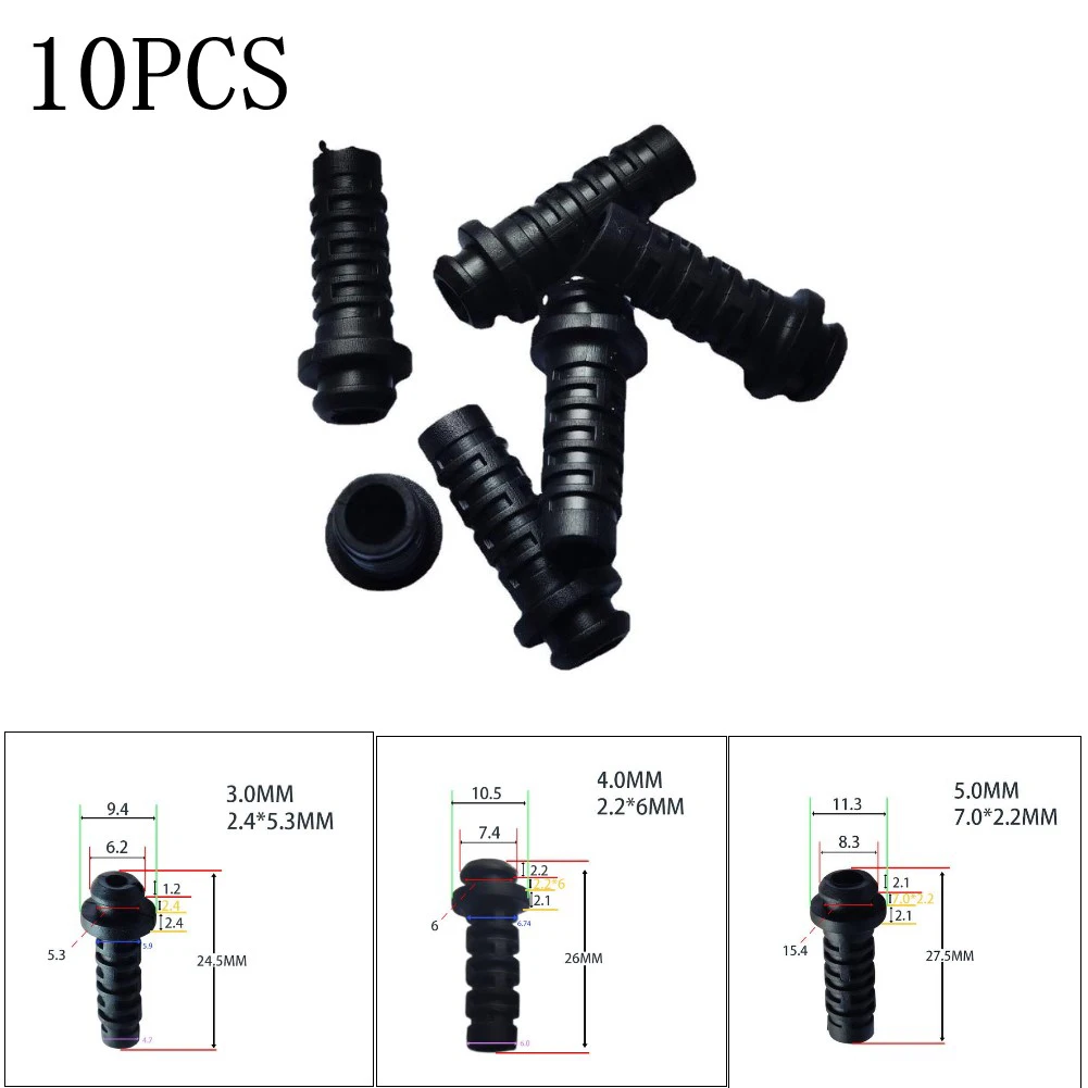 10pcs 3/4/5mm Cable Gland Connector Rubber Strain Relief Cord Boot Wire Sleeve Polyamide PA6 V-2 Wire Cable Sleeves