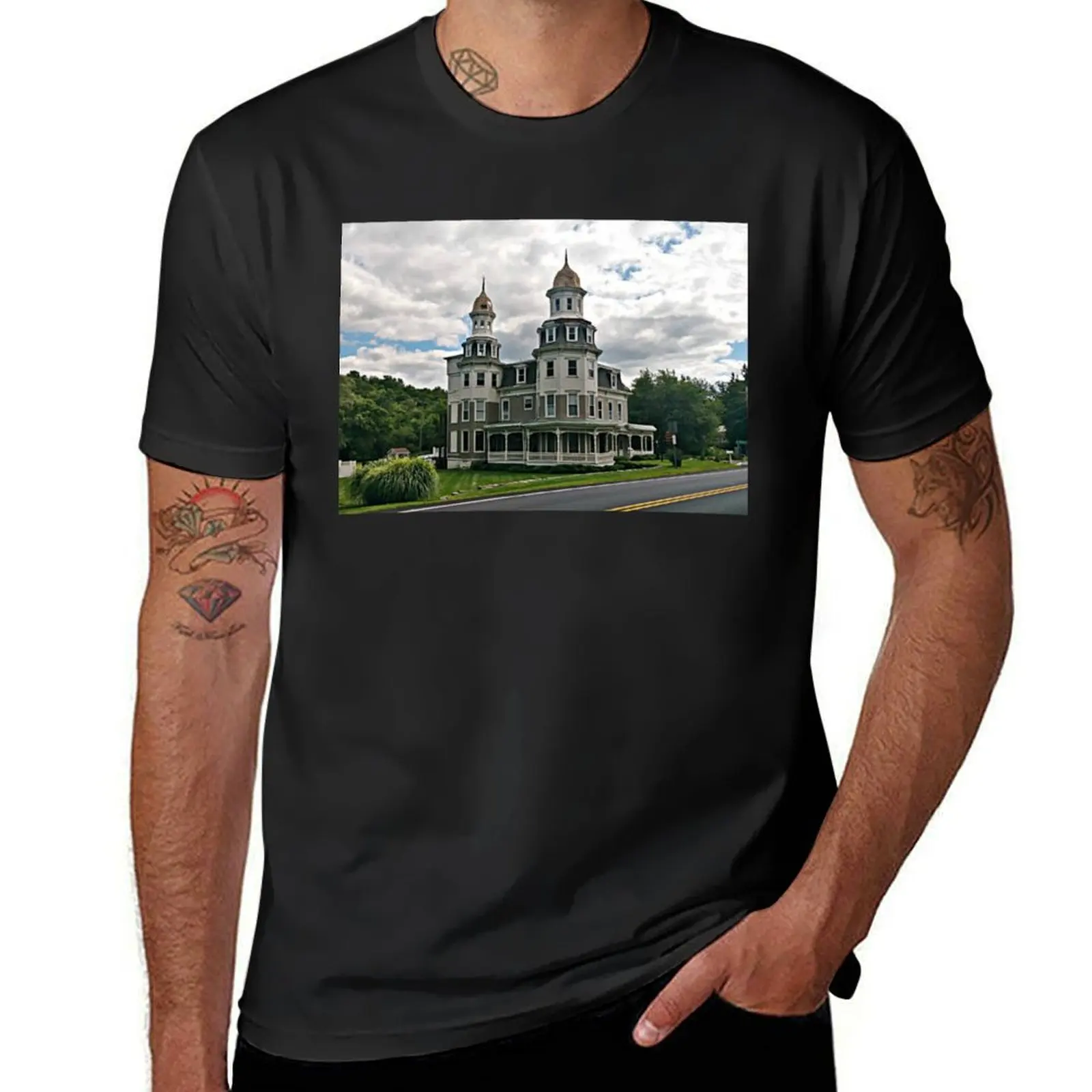 The Hainesburg Mansion, built in 1828 T-Shirt summer tops plus sizes mens clothing