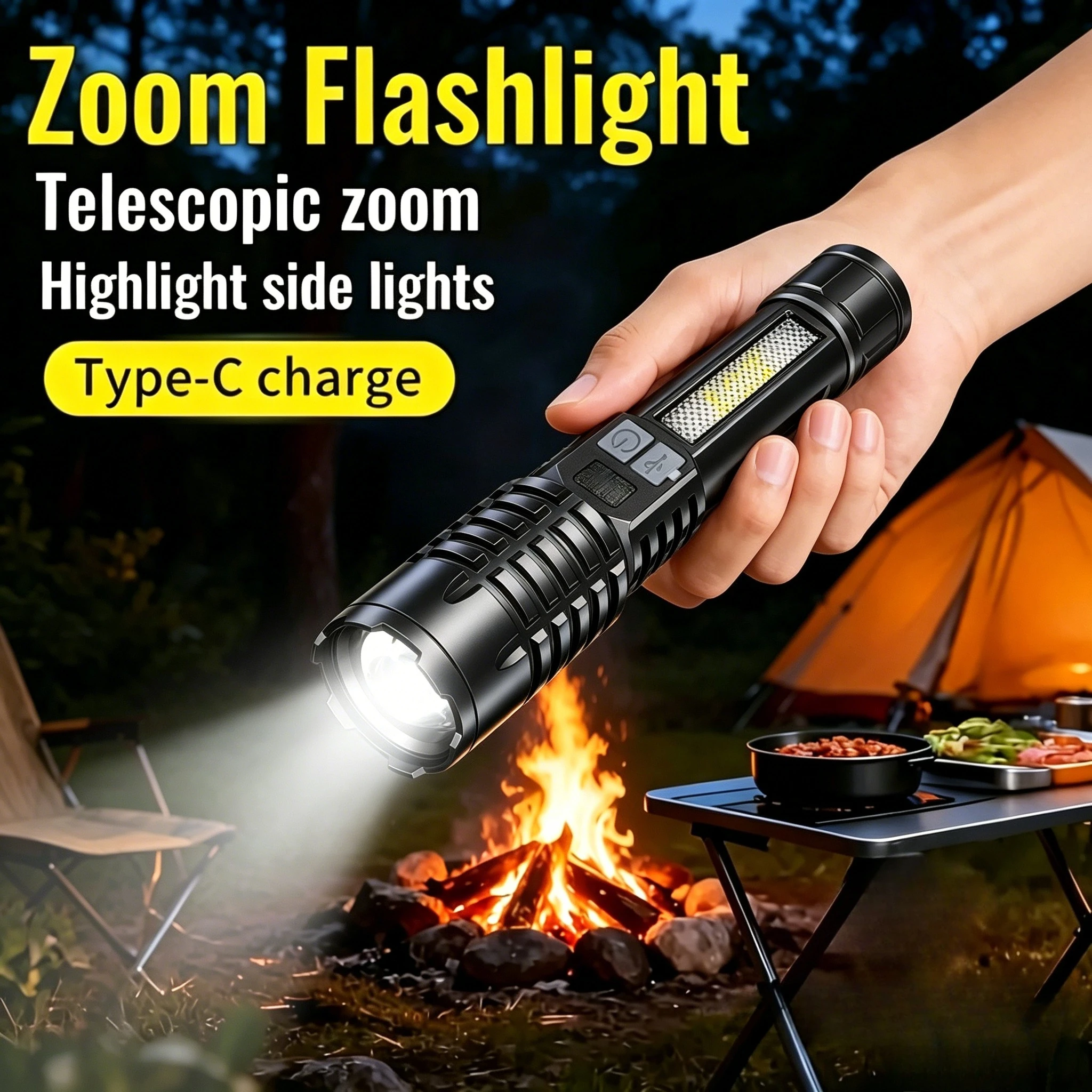 

5000LM Ultra Bright Tactical Light Built-in Battery Powerful LED Flashlights Emergency Spotlight Telescopic Zoom Flash Light
