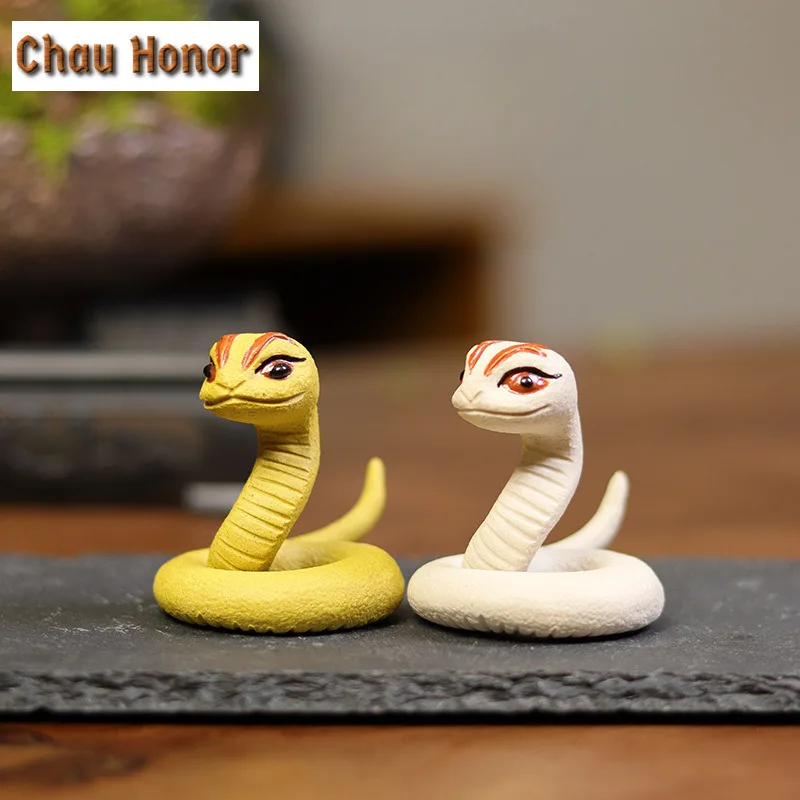 Biomimetic Little Spirit Snake Purple Clay Tea Pet Zodiac Animals Tea Play Figurine Toys Tea Statue Sculpture Crafts Decoration